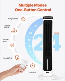 VEVOR 40" Oscillating Tower Fan 24H Timer 23.3ft/s Velocity with Remote Control