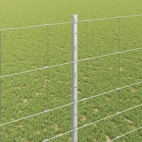 vidaXL Εξωτερική άγρια περίφραξη με στήλες 50 x 1,4 μ Ασημί Δίχτυ