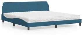 Κρεβάτι με Στρώμα Μπλε 200x200 εκ. Βελούδινο - Μπλε