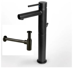 Eurorama Tonda Black Matt 145310P-400 Μπαταρία Νιπτήρος Υψηλή, με Aυτόματη Βαλβίδα +Σιφών