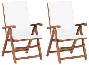 Καρέκλες Κήπου Ανακλινόμενες 2 τεμ. Κρεμ Ξύλο Teak με Μαξιλάρια - Κρεμ
