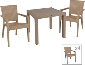 Τραπεζαρία Explore-Halcyon pakoworld σετ 5τεμ PP cappuccino 90x90x73,5εκ