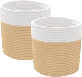 vidaXL Καλάθια Αποθήκευσης 2 τεμ. Μπεζ/Λευκό Ø28x28 εκ. Βαμβακερά