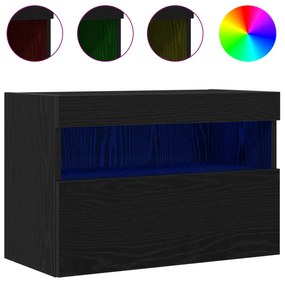 vidaXL Ντουλάπα Τοίχου για TV με Φωτιστικά LED Μαύρη Δρυς 60x30x40 εκ.