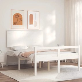 Πλαίσιο Κρεβατιού με Κεφαλάρι Λευκό 140x190 εκ. Μασίφ Ξύλο