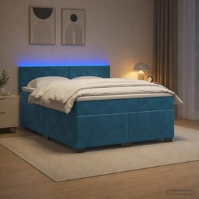 vidaXL Κρεβάτι Box Spring με Στρώμα και LED Μπλε 140 x 190 cm Βελούδο