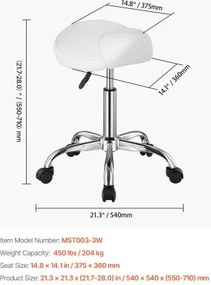 VEVOR Saddle Stool Swivel Stool with Wheels PU Leather Height Adjustable White