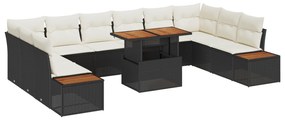 vidaXL 11 τμχ σετ τραπεζαρίας κήπου με μαξιλάρια Μαύρο Πολυ Ράταν