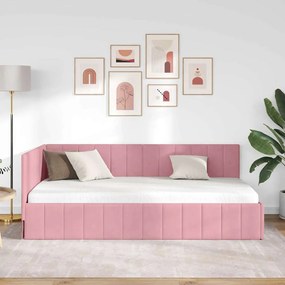 vidaXL Κρεβάτι Γωνίας με κεφαλάρι Ροζ 90 x 190 cm Βελούδο