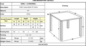 TEBO Τραπέζι Τραπεζαρίας Κήπου - Βεράντας, PP Άσπρο   1τμχ