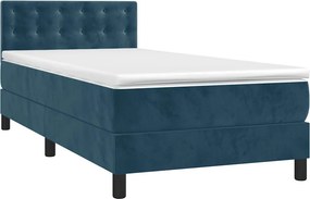 vidaXL Κρεβάτι Boxspring με Στρώμα Σκούρο Μπλε 90x200 εκ. Βελούδινο