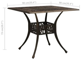 Τραπέζι Κήπου Μπρονζέ 90 x 90 x 73 εκ. από Χυτό Αλουμίνιο - Καφέ