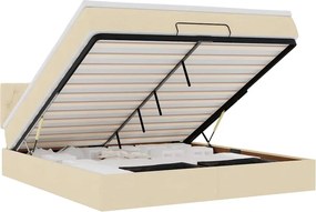 vidaXL Οθωμανικό κρεβάτι με στρώμα &amp; LEDs Cream 160x200cm ύφασμα