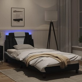 vidaXL Πλαίσιο Κρεβατιού με LED Μαύρο/Λευκό 90x190 εκ. Συνθ. Δέρμα