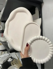 Σετ 3 τεμαχίων διακοσμητικών πιατέλων από μπετόν Λευκό 7x17 cm