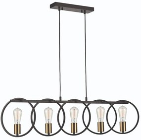 Φωτιστικό Οροφής Hoop 77-8176 5xE27 60W Brass-Black Homelighting Metal