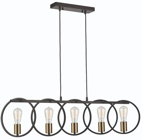 Φωτιστικό Οροφής Hoop 77-8176 5xE27 60W Brass-Black Homelighting Μέταλλο