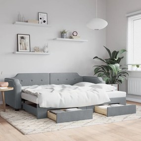 Καναπές Κρεβάτι Συρόμενος Αν. Γκρι 90x200 εκ. Ύφασμα &amp; Συρτάρια - Γκρι