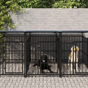vidaXL Υπαίθριο Κλουβί Σκύλων με Οροφή από Χάλυβα 5,63 μ²