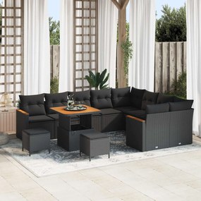 vidaXL Σετ Καναπέ Κήπου με μαξιλάρι 12 pcs Μαύρο Πολυ Ρατάν