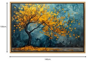 Πίνακας σε καμβά &quot;Windblown Tree&quot; Megapap ψηφιακής εκτύπωσης με κορνίζα χρώμα χρυσό 140x100x3εκ.