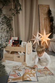 Ξύλινη Βιβλιοθήκη Montessori Τροχήλατη White + Natural  BabyWood