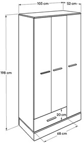 Ντουλάπα ρούχων Base Megapap τρίφυλλη σε χρώμα λευκό - sonoma 103x52x198εκ.