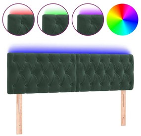 Κεφαλάρι Κρεβατιού LED Σκούρο Πράσινο 144x7x78/88 εκ. Βελούδινο - Πράσινο