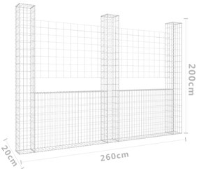 Συρματοκιβώτια σε U Σχήμα με 3 Στύλους 260x20x200 εκ Σιδερένιο - Ασήμι