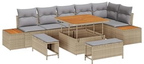 vidaXL Σετ Καναπέ Κήπου με μαξιλάρι 9 pcs Μπεζ Πολυ ράταν