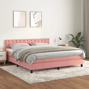 vidaXL Κρεβάτι Boxspring με Στρώμα Ροζ 180x200 εκ. Βελούδινο