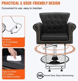 VEVOR Salon Chair, Barber Chair for Hair Stylist, Styling Chair with Heavy Duty Hydraulic Pump, 360° Swivel Hair Salon Chair with Footrest for Beauty Spa Shampoo, Max Load Weight 330 lbs, Black