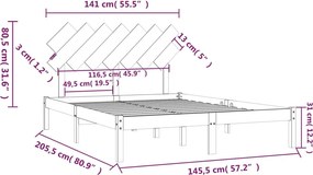 vidaXL Πλαίσιο Κρεβατιού Λευκό 140 x 200 εκ. από Μασίφ Ξύλο