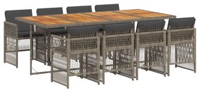 vidaXL Σετ Τραπεζαρίας Κήπου 9 τεμ. Γκρι Συνθ. Ρατάν με Μαξιλάρια