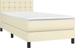 vidaXL Κρεβάτι Boxspring με Στρώμα &amp; LED Κρεμ 90x190 εκ. Συνθ. Δέρμα