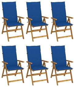 Καρέκλες Κήπου Πτυσσόμ. 6 τεμ. Μασίφ Ξύλο Ακακίας με Μαξιλάρια - Μπλε
