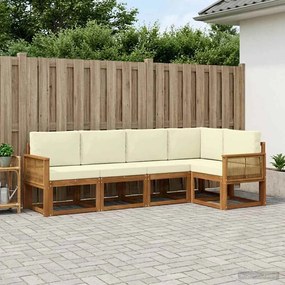 vidaXL Σειρά Καναπέ Εξωτερικού 5 pcs Φυσικό και Κρέμα Πολυεστέρας