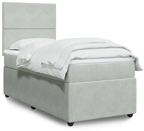 vidaXL Κρεβάτι Boxspring με Στρώμα Ανοιχτό Γκρι 90x190 εκ. Βελούδινο