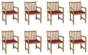 Καρέκλες Κήπου 8 Τεμαχίων Μασίφ Ξύλο Teak με Μπορντό Μαξιλάρια - Κόκκινο