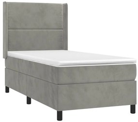 Κρεβάτι Boxspring με Στρώμα Ανοιχτό Γκρι 100x200 εκ. Βελούδινο - Γκρι