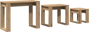 vidaXL Φωλιά τραπεζιών 3 τεμαχίων Ξύλο Τεχνικής Δρυς