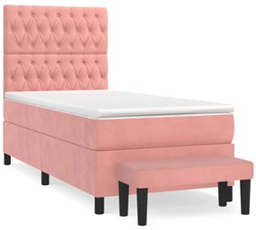 vidaXL Κρεβάτι Boxspring με Στρώμα Ροζ 90x190 εκ. Βελούδινο