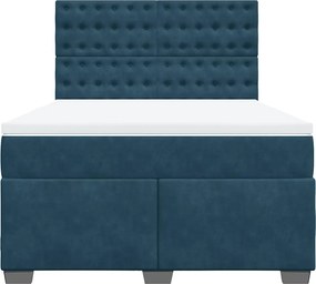 vidaXL Κρεβάτι Boxspring με Στρώμα Μπλε 140x200 εκ. Βελούδινο