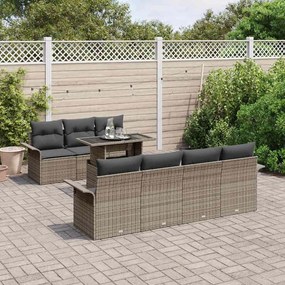 vidaXL Σετ Καναπέ Κήπου με μαξιλάρι 8 pcs Γκρι Πολυ ράταν