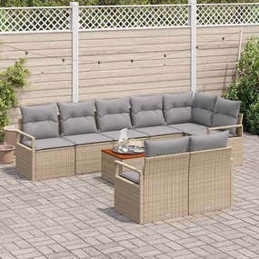 vidaXL Σετ Καναπέ Κήπου με μαξιλάρι 9 pcs Μπεζ Πολυ ράταν