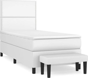 vidaXL Κρεβάτι Boxspring με Στρώμα Λευκό 100x200εκ.από Συνθετικό Δέρμα