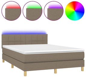 vidaXL Κρεβάτι Boxspring με Στρώμα &amp; LED Taupe 140x190 εκ. Υφασμάτινο