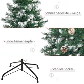 HOMCOM Τεχνητό Χριστουγεννιάτικο Δέντρο 180 εκ. Πεύκο Τεχνητό με 59 Κουκουνάρια, Χιόνι, 1111 Κλαδιά για Εσωτερικό Χώρο