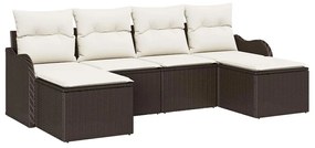 vidaXL Σετ Καναπέ Κήπου με μαξιλάρι 6 pcs Καφέ Πολυ ράταν