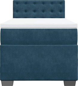 vidaXL Κρεβάτι Boxspring με Στρώμα Μπλε 90x190 εκ. Βελούδινο